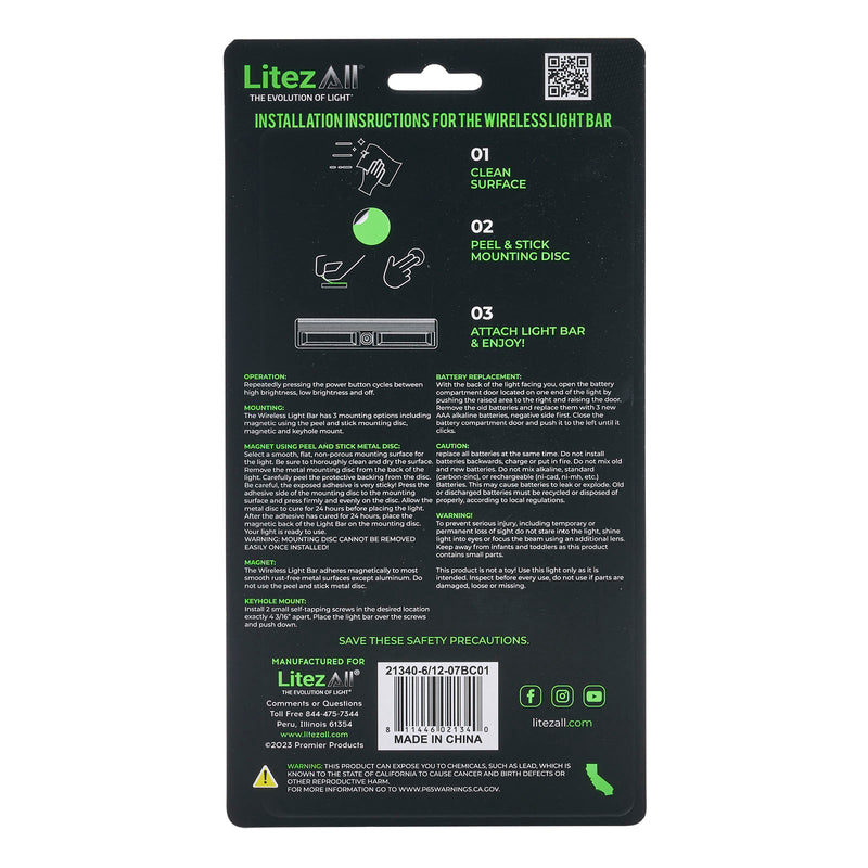 21340-6/12 LitezAll COB LED Wireless Light Bar 2 Pack