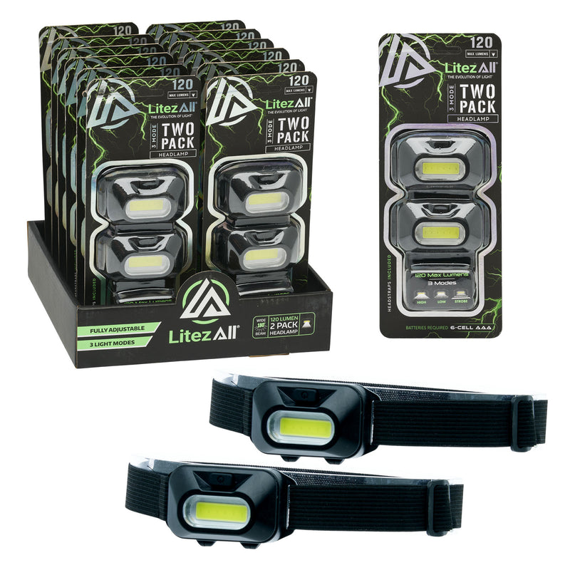 LitezAll 300 Lumen COB LED Clip On Cap Light 2 Pack - LitezAll