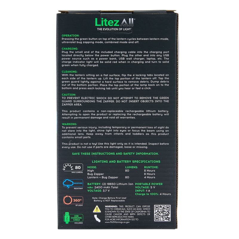 24228-6/12 -LA-MOSLAN-6/12 LitezAll Rechargeable Bug Zapping Lantern