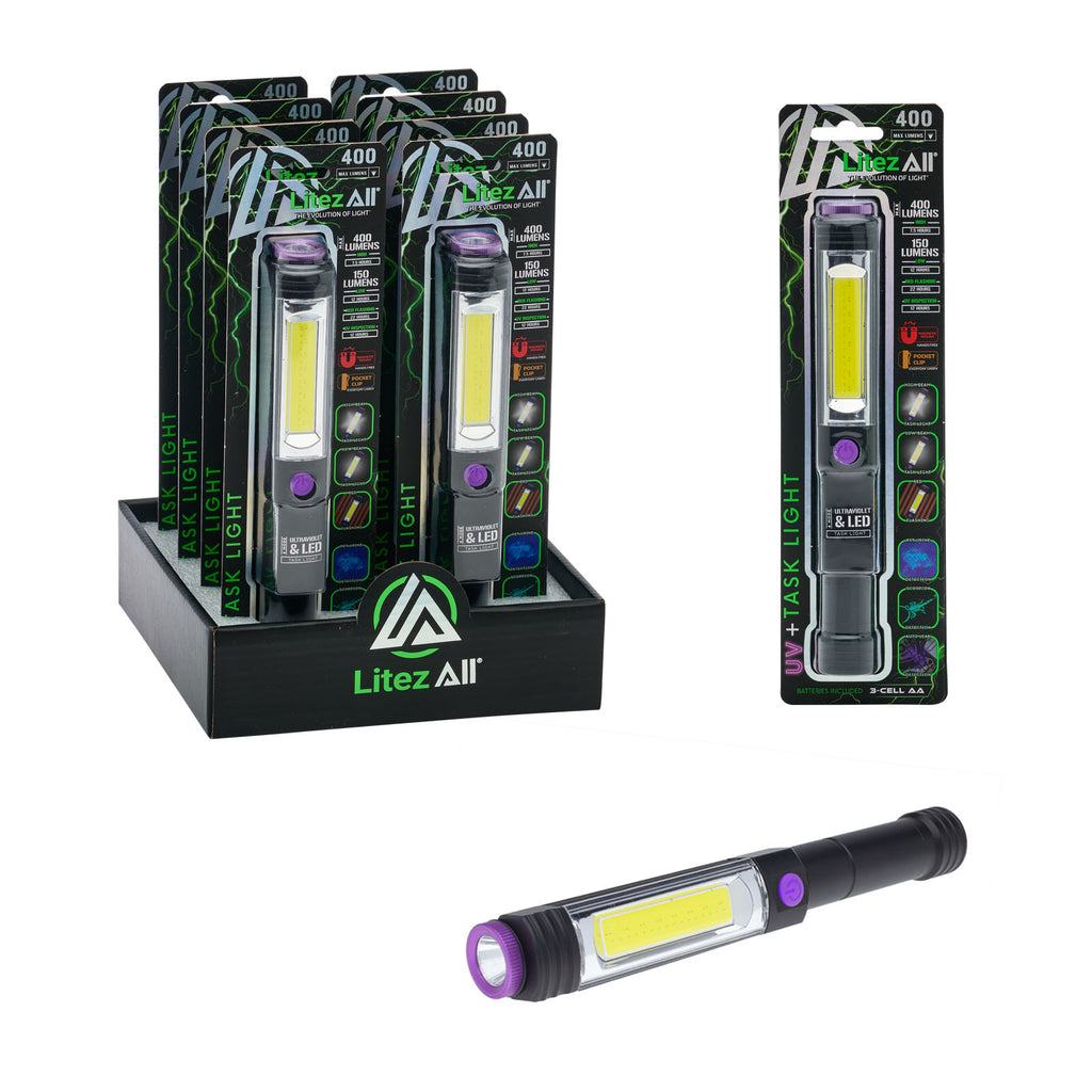 LitezAll Dual Purpose Task Light & Flashlight, 400 Lumens COB LED Includes  3 AA Batteries