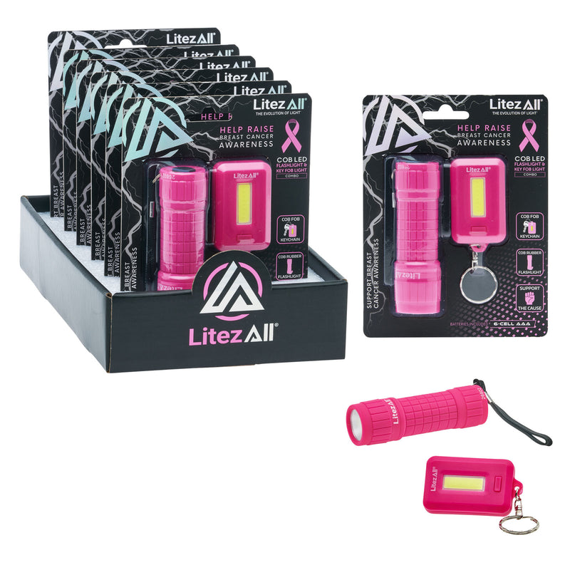26802 - LA-9BCA-6-24 LitezAll Breast Cancer Awareness Combo Flashlight and Keychain Light