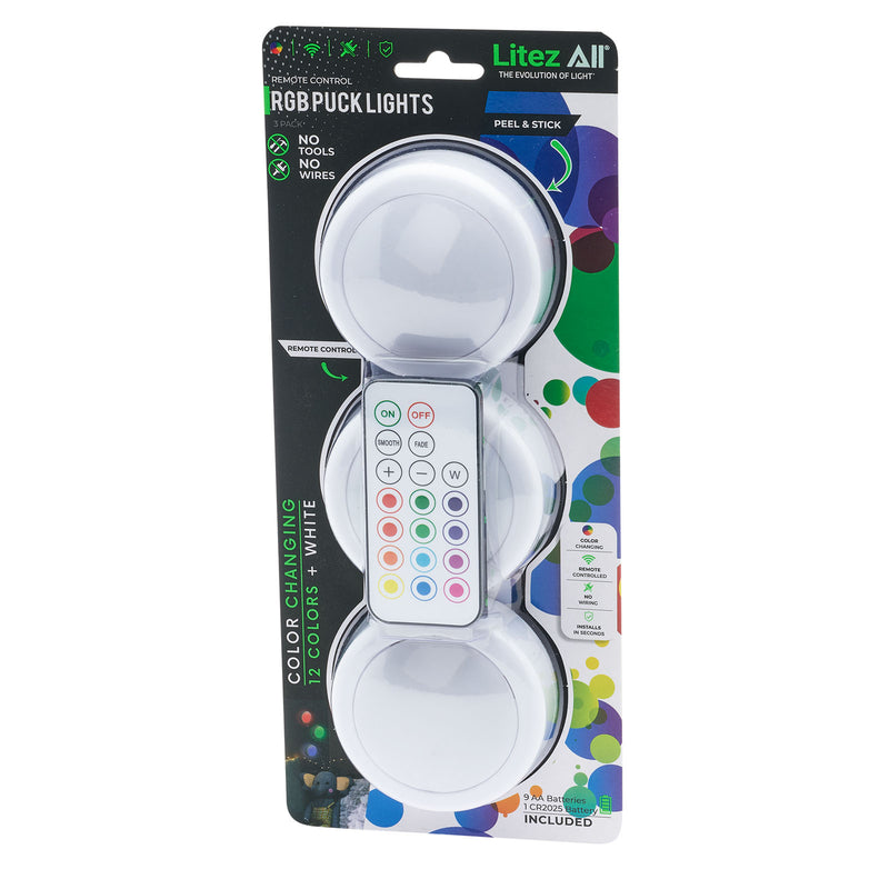 26963 - LA-RGBLGx3-4/16 RGB Large Puck Light 3pk w/ Remote