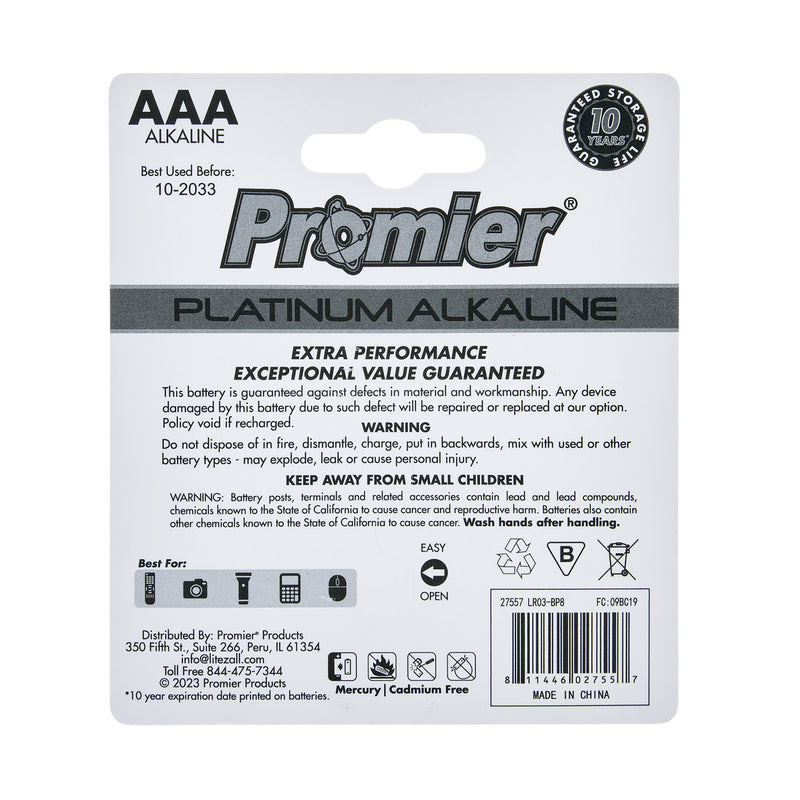 LR03-BP8-12/96 AAA 27557 8 Pack Promier® Alkaline -