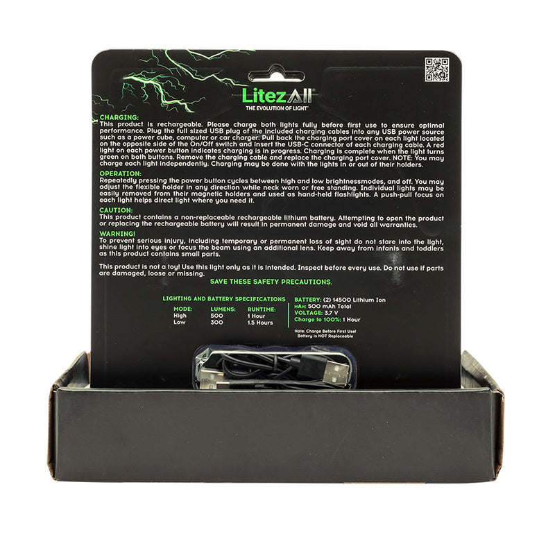 27632 - LA-400NECK-6/12 LitezAll Rechargeable 500 Lumen Bendable Neck Lights