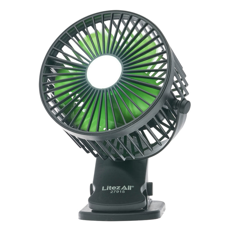 27915 - LA-RCHFAN2-4 LitezAll Rechargeable Clip On Fan with Light
