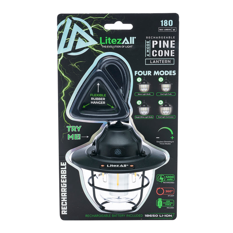 27939 - PNCNLAN-4 LitezAll Rechargeable Pine Cone Lantern 4 Light Modes