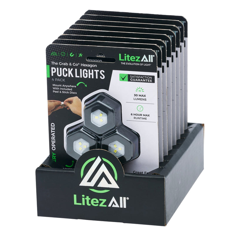 28080 - LA-MCROCBX4-8/24 LitezAll Battery Powered Hexagon Puck Lights 4 Pack