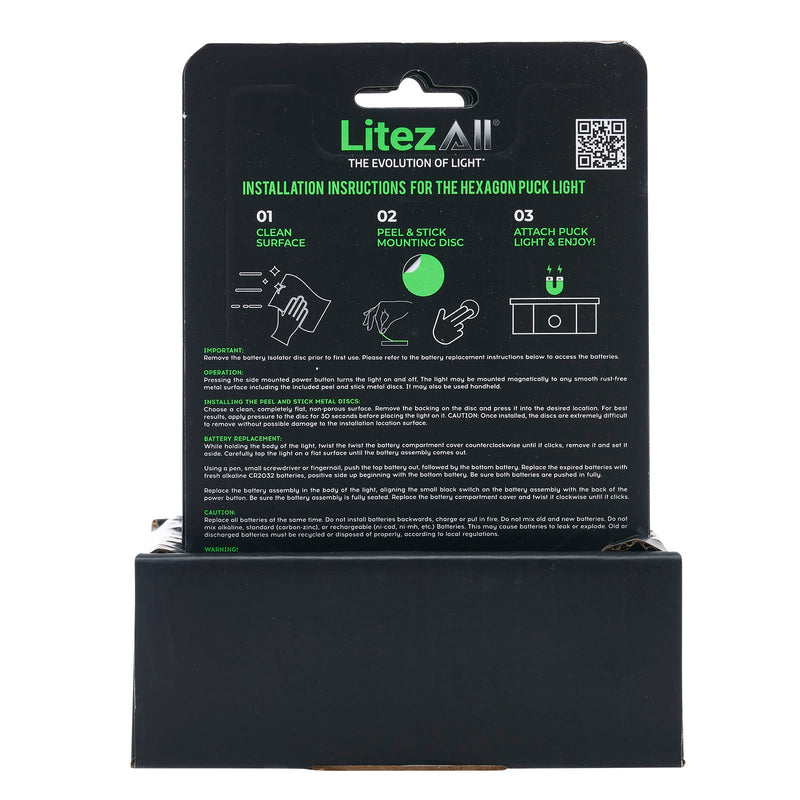 28080 - LA-MCROCBX4-8/24 LitezAll Battery Powered Hexagon Puck Lights 4 Pack
