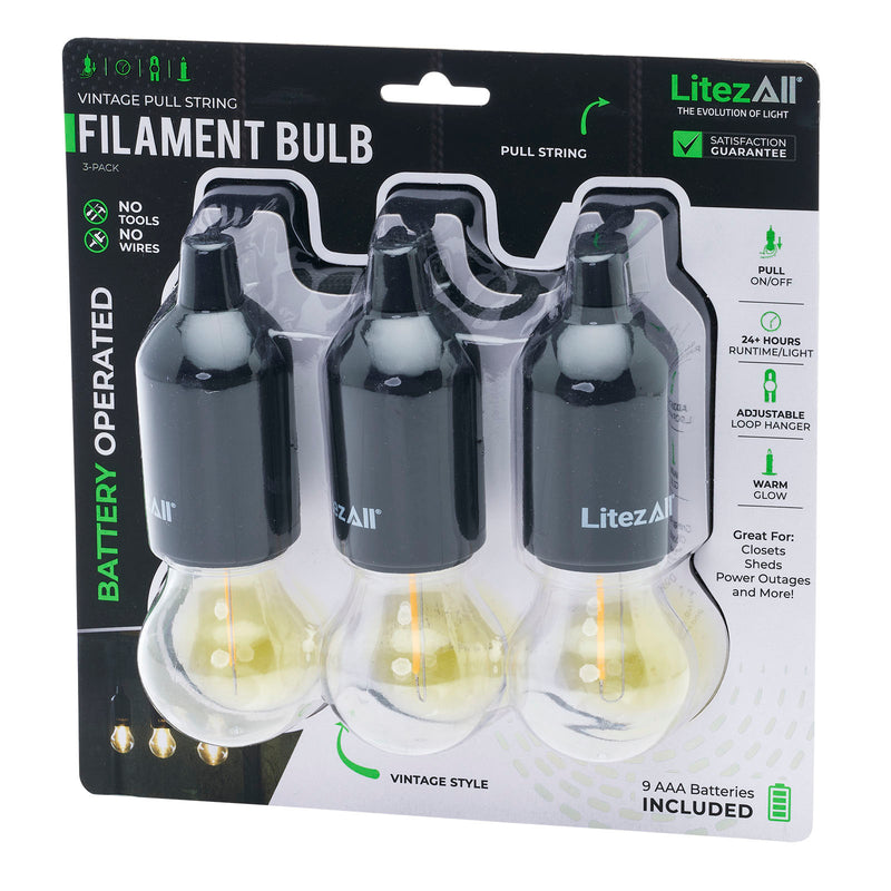 28103 - LA-FLPLBLBx3-4 LitezAll Pull String Warm White Battery Powered Bulb 3 Pack