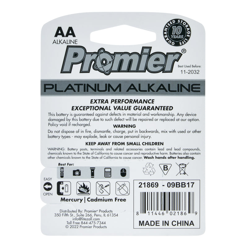 21869-12/48 - P-AA4-12/48 Promier® AA Platinum Alkaline Battery 4 Pack