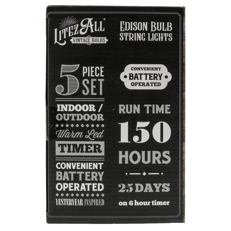 22613 - LA-MTLEDx5-6 LitezAll LED Edison Bulb 5 Piece Metal String Lights