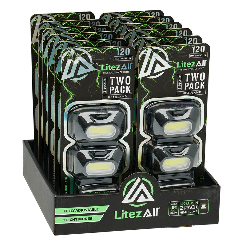 22996-12 - LA-HLMINIx2-12 LitezAll 120 Lumen Mini Headlamp 2 Pack