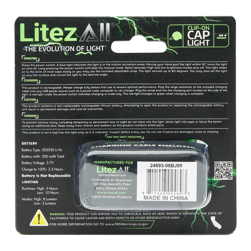 24693 - LA-RCHCAPHL-8/16 LitezAll Rechargeable Motion Activated Mini Headlamp