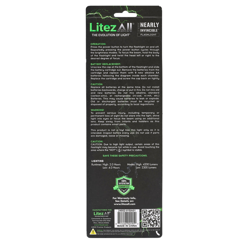 24952 - LA-4KFLDNI-6/12 LitezAll Nearly Invincible 4000 Lumen Tactical Flashlight