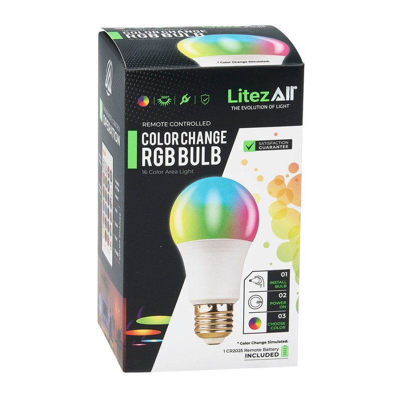 25027 - LA-RGBBULB-9/18 LitezAll LED Color Changing Light Bulb with Remote