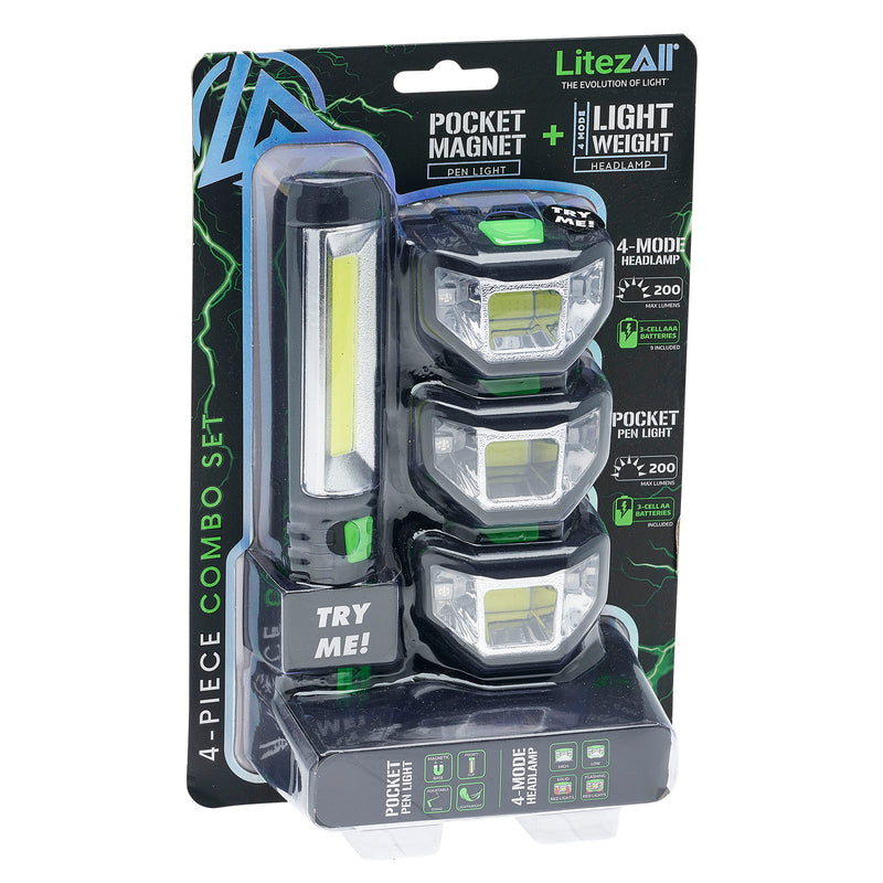 25102 -LA-HLx3+PL-10/20 LitezAll Pen Light + 3 Head Lamp Combo Pack