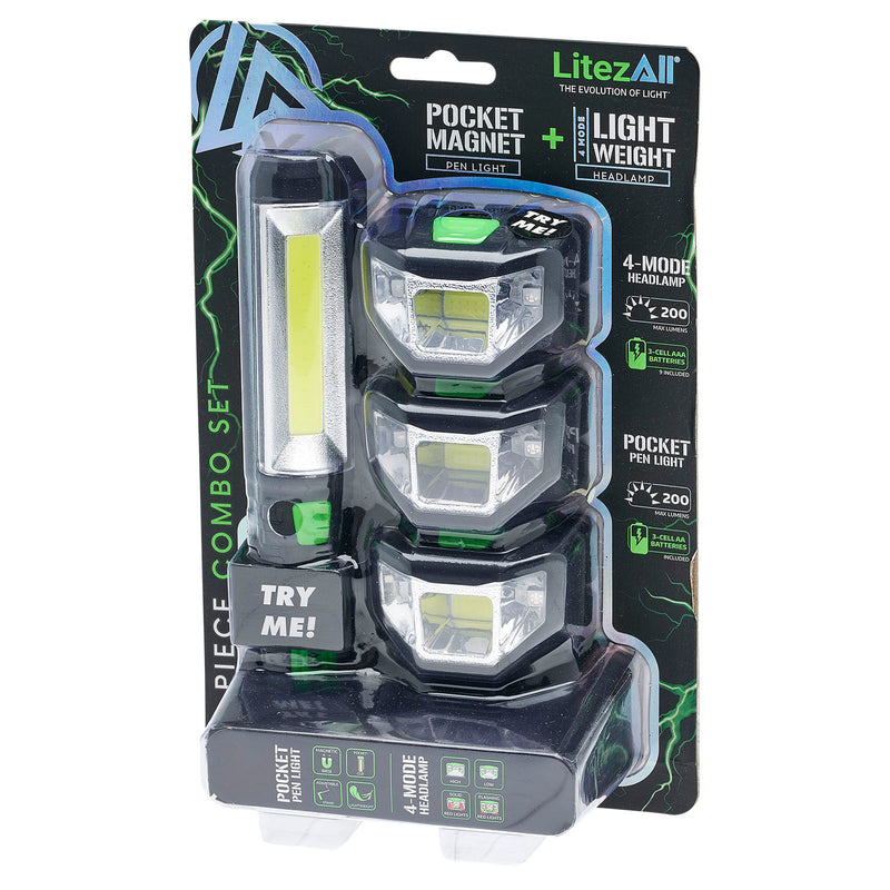 25102 -LA-HLx3+PL-10/20 LitezAll Pen Light + 3 Head Lamp Combo Pack