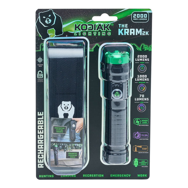 25850 - K-2KMAGFL-6/12  Kodiak 2000 Lumen Rechargeable Tactical Flashlight with Magnetic Charging
