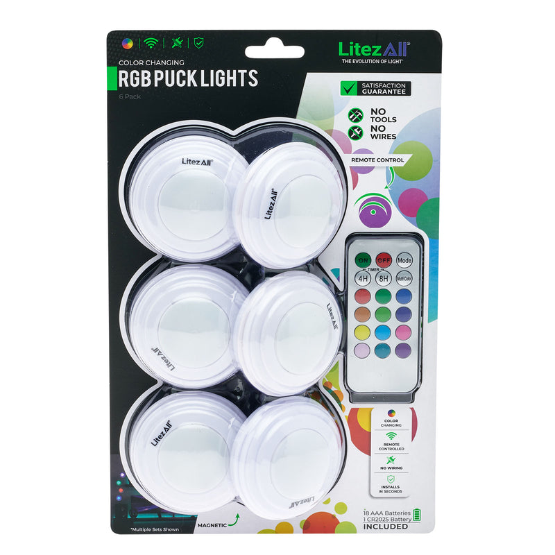 LitezAll Remote Control RGB Puck Lights 3 Pack - LitezAll