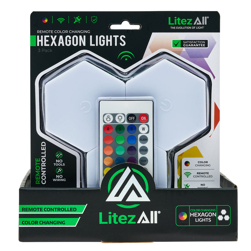 26406 - LA-HEXRGBx3-6/24 LitezAll Wireless Hexagon Lights with Remote Control 3 Pack